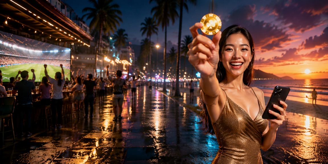 Người dùng chơi casino trên điện thoại tại bãi biển Phú Quốc